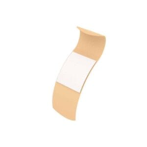 1"x3" beige adhesive fabric bandage with white central pad displayed on a white background.